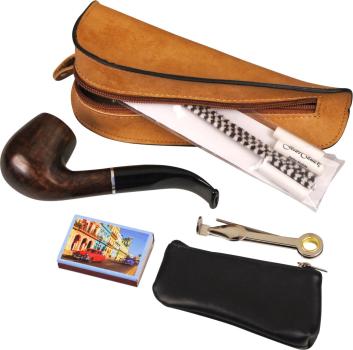 Jean Claude Pfeifenset gebogen mit Etui braun