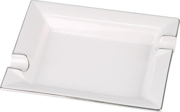 Zigarrenaschenbecher "Porzellan weiß / silberrand" mit 2 Ablagen