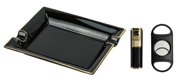 Zigarrenaschenbecher "Senator" mit Zigarrenschneider und Feuerzeug
