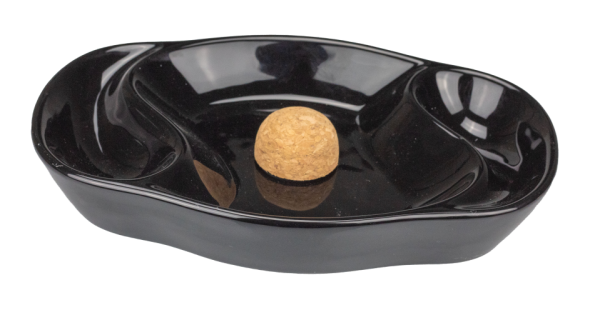 Pfeifenaschenbecher Keramik schwarz glänzend curved mit 2 Ablagen