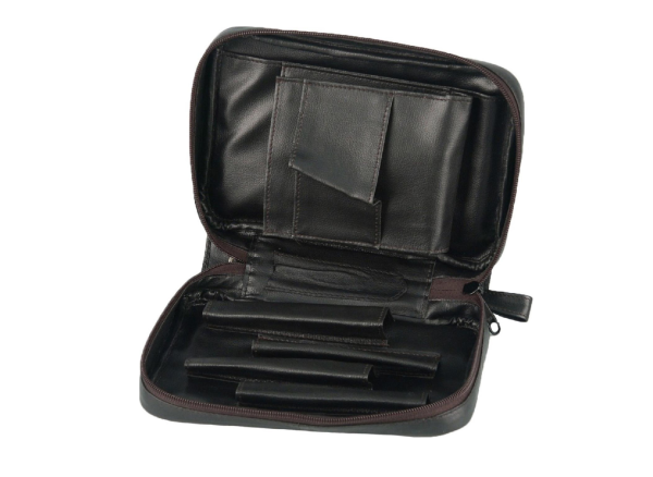 Pfeifentasche Leder schwarz 4er