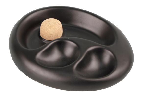 Pfeifenaschenbecher Keramik oval schwarz matt mit 2 Ablagen